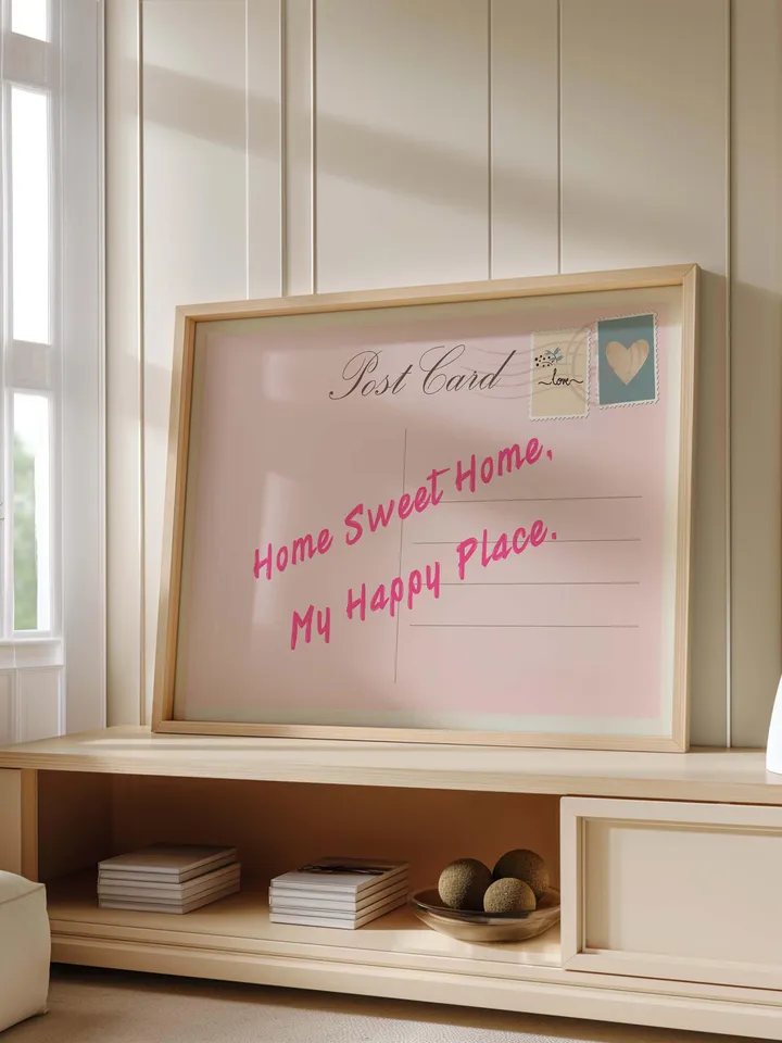 Home Sweet Home My Happy Place Vintage Post Card Poster Trendy Horizontal Print Apartment Wall Art Cute Girly Retro Wall Art Digital print