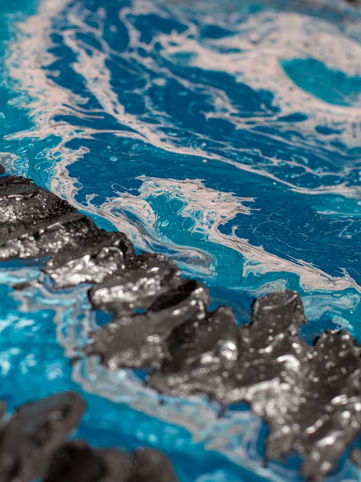 Waterscape wall art | Modern Abstract Sea Painting | 3D Effect Acrylic Art on MDF Board | Handmade Artwork | Blue Square painting | Coral Reef painting
