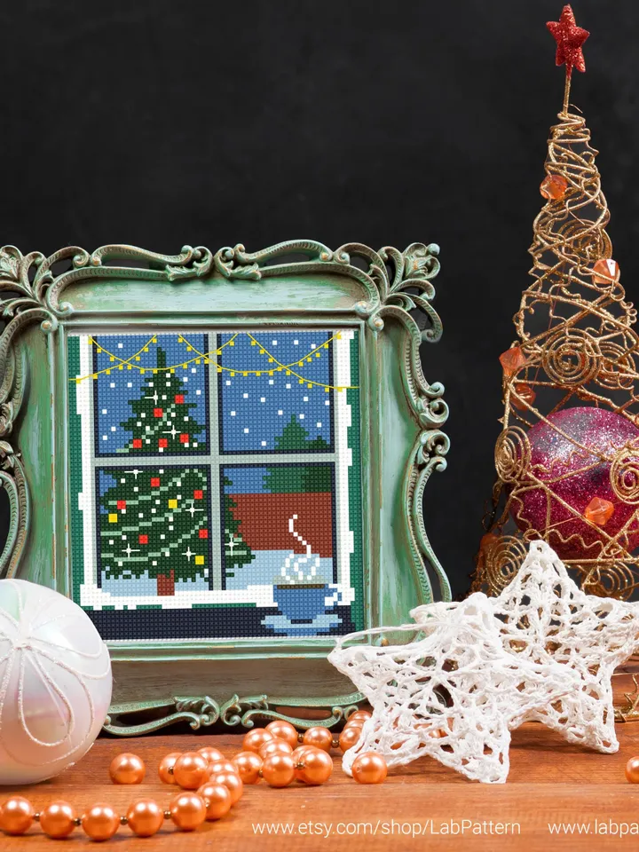 Christmas Bundle 3 mini Cross stitch patterns, contemporary New Year, Winter, beginner counted, modern, gift DIY, embroidery, instant PDF