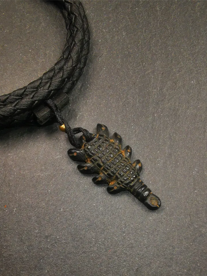 Gandhanra Handmade Tibetan Amulet,Obsidian Carved Scorpion Guru of Padmasambhava Pendant,1.38"