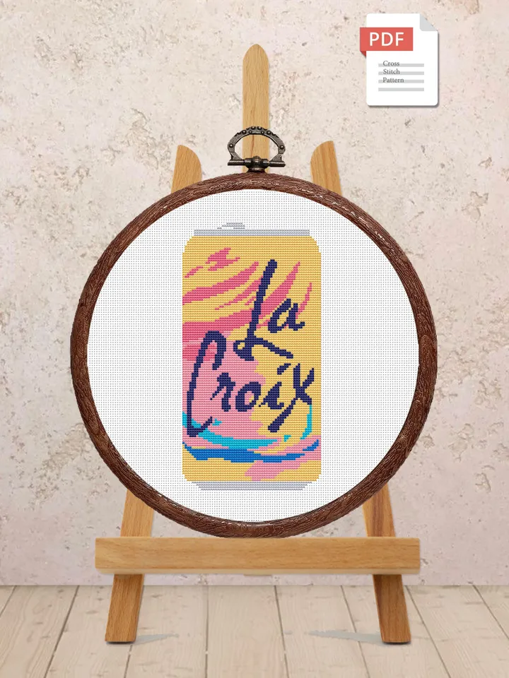 La Croix Cross Stitch Pattern, Kitchen Cross Stitch, Embroidery Drink, Drink Cross Stitch Pattern, Soda Patterns, Modern Cross Stitch #kt013