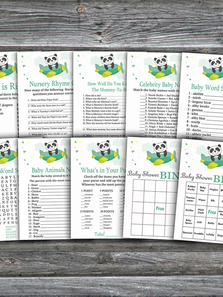 Panda theme baby shower games bundle,Jungle Baby Shower games package,Fun Baby Shower Games,9 Printable Games-301