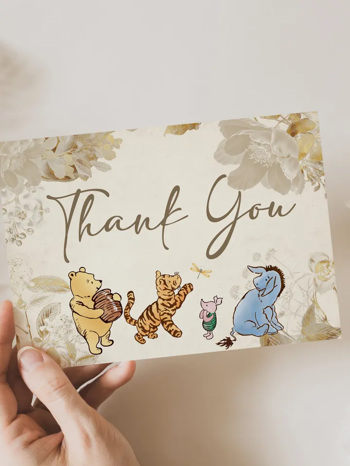 Classic Winnie Pooh Baby Shower Suite; Pooh Baby Shower Editable Template; Neutral  Flowers Baby Shower Bundle; Baby Shower trend of 2023