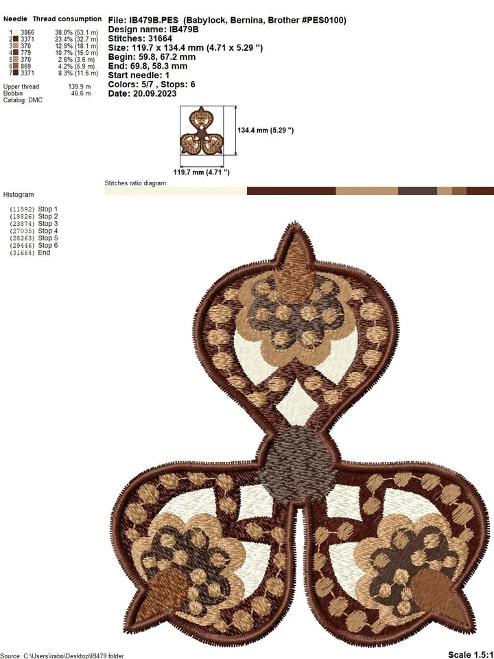 Fantasy flower brooch FSL, created on the basis of an ancient pattern.