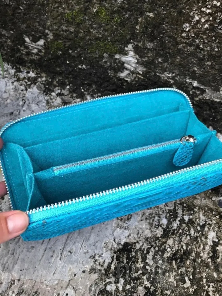 Turquise Genuine Python Unisex Wallet | Blue Leather Wallet Handmade | Snake print Accessories | aqua color Woman Wallet Exotic Leather