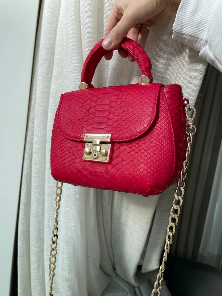 Genuine python top handle bag / designer bag / exotic leather bag / red purse exotic leather / snake print designer classy purse