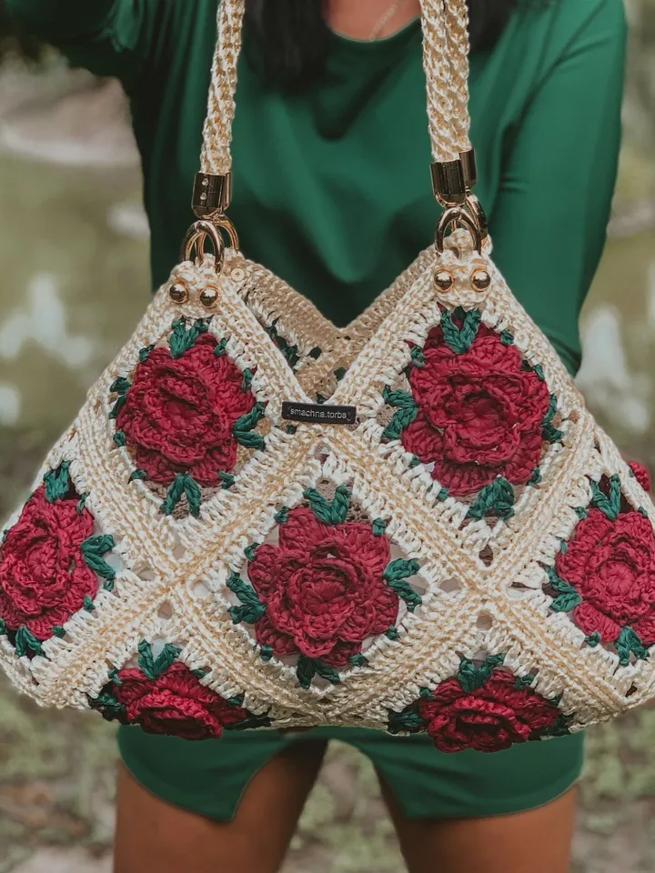 Granny square crochet bag pattern PDF and video tutorial, shoulder crossbody, hippie handbag, boho chic, digital instant download