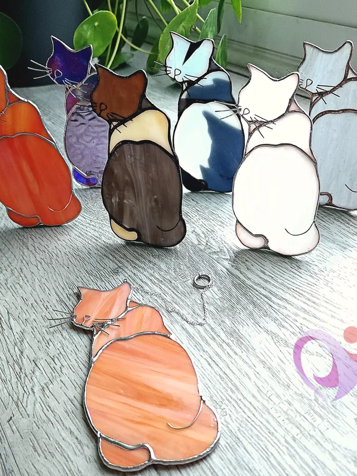 Stained Glass Cat Suncatcher Cute Cat Gift for Cat Lovers Unique Custom Pet Memorial Statue Calico Tuxedo Gray White Orange and Galaxy Cat