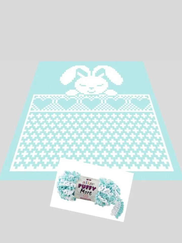 Loop yarn Finger knitted Sleeping Bunny blanket pattern