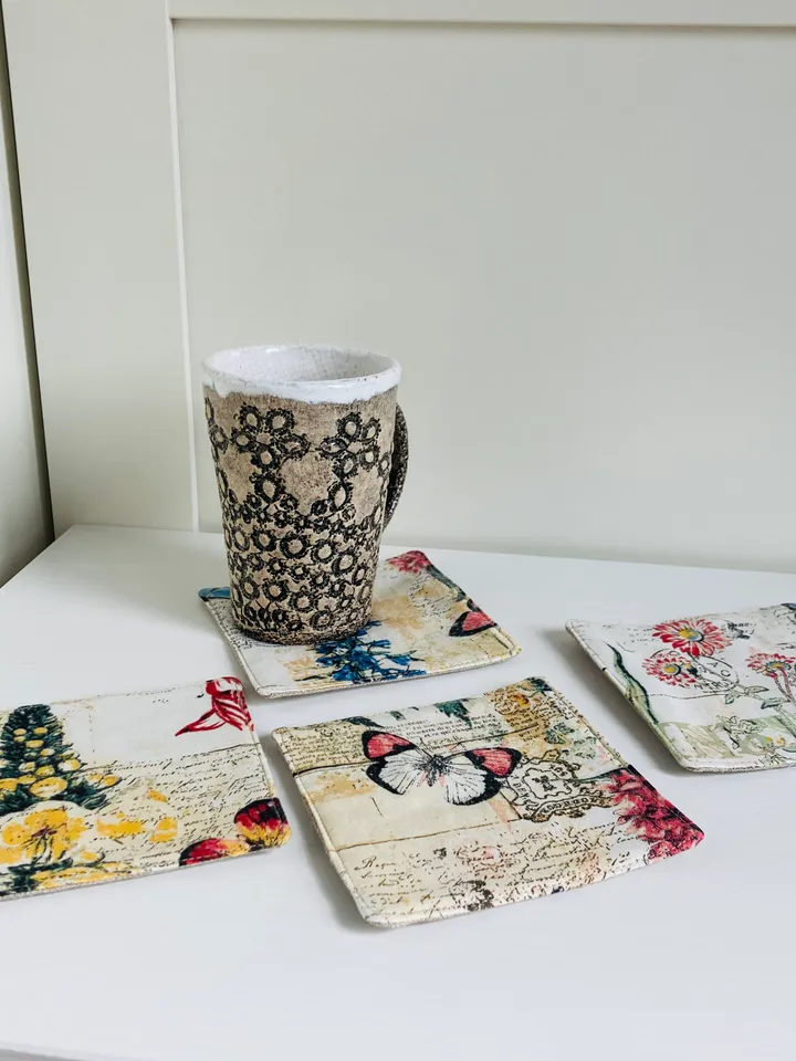 Coasters with Botany Set of 4 Linen-cotton coasters 4.5'' x 4.5''