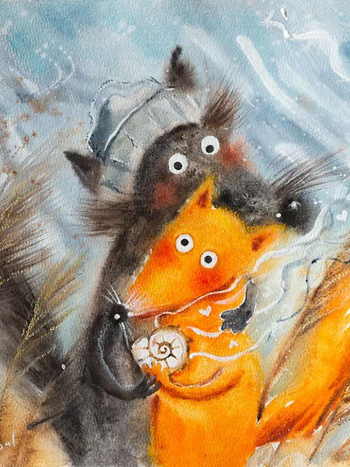 27×27cm Artwork by Julia Schigal "Wind in the Gras" - watercolor, gouache, pastel