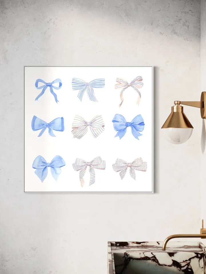 Blue Bow Watercolor Painting, Contemporary Bow, Nursery Wall Decor, Gift For Teen Girl, Baby Shower Gift, Hampton Style, Boy Room Decor