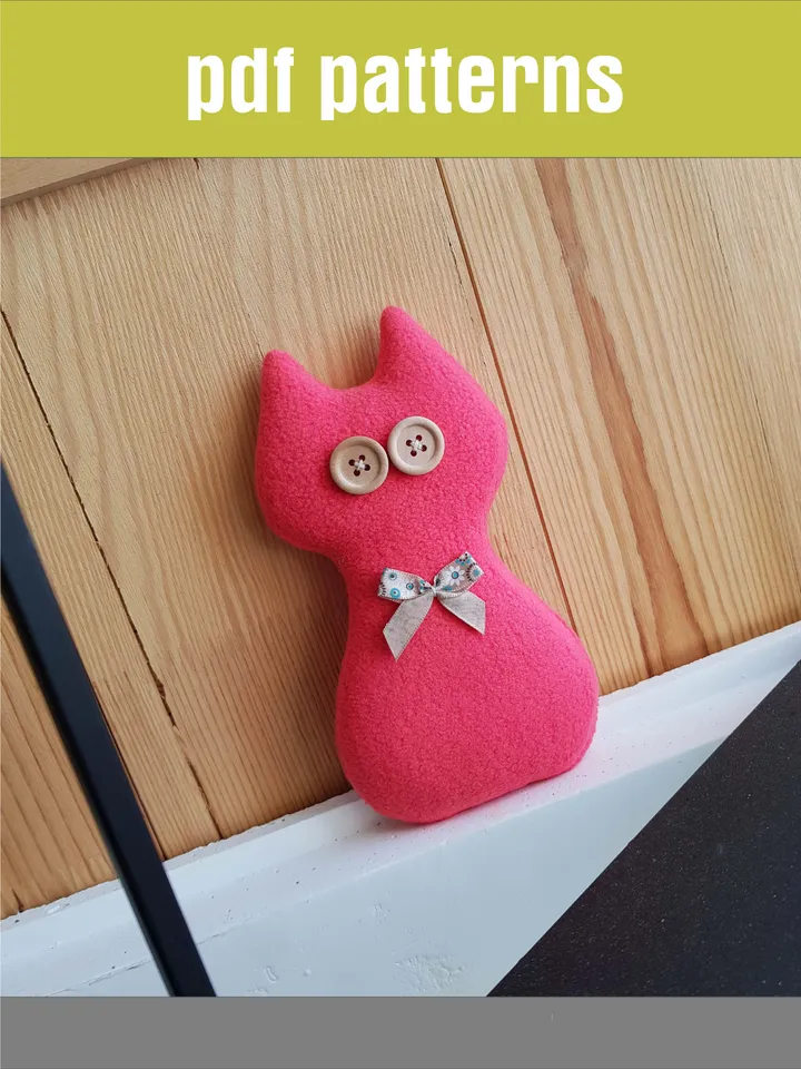 Pink plush cat sewing pattern PDF, digital tutorial in English, stuffed animal diy