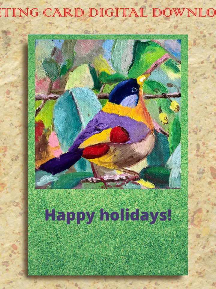 Printable Greeting Card Goldfinch Bird Painting, Holiday Card to Download