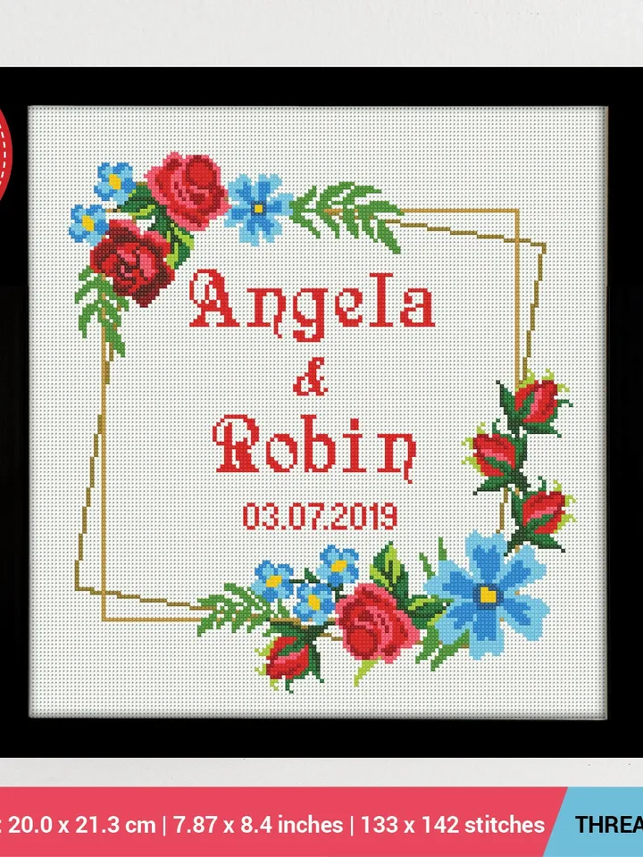 Wedding Date Frame and Alphabet Cross stitch pattern | Embroidery Pattern | Instant Download | Embroidery Designs