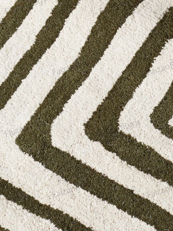 Abstract Swirl Dark Green And Ochre Hand Tufted Rugs 100% Wool For Living Room, Bed Room, Kids Room In Any Size 9x12,8x10,6x9,5x8,3x5
