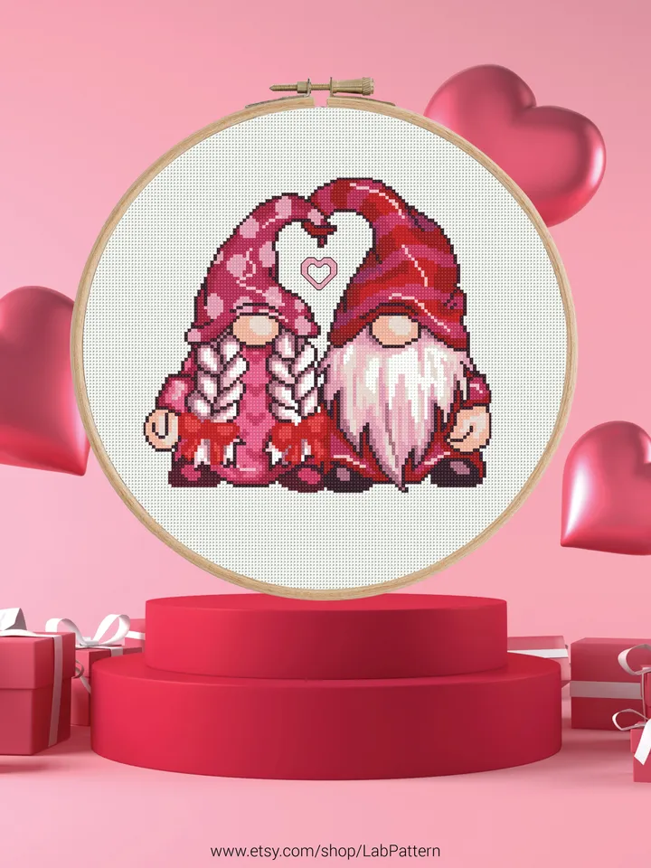 Gnomes Valentine’s Day Cross stitch pattern | Embroidery Pattern | Instant Download | Embroidery Designs
