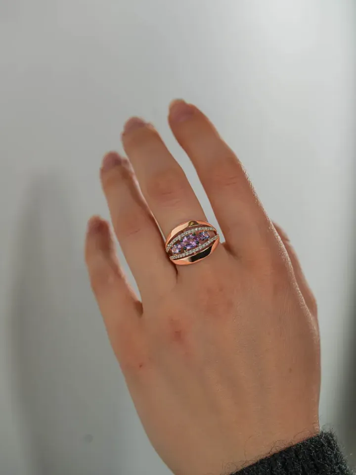 Ring Silver gold plated 925 assay value with alexandrite