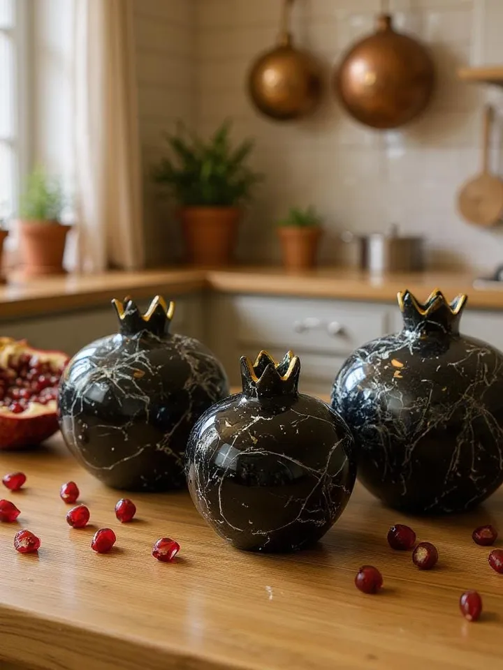 Handpainted Black Ceramic Pomegranate Vase Set of 3 | Handpainted Unique Pomegranate Vase Ceramic Vase Set Home Decor