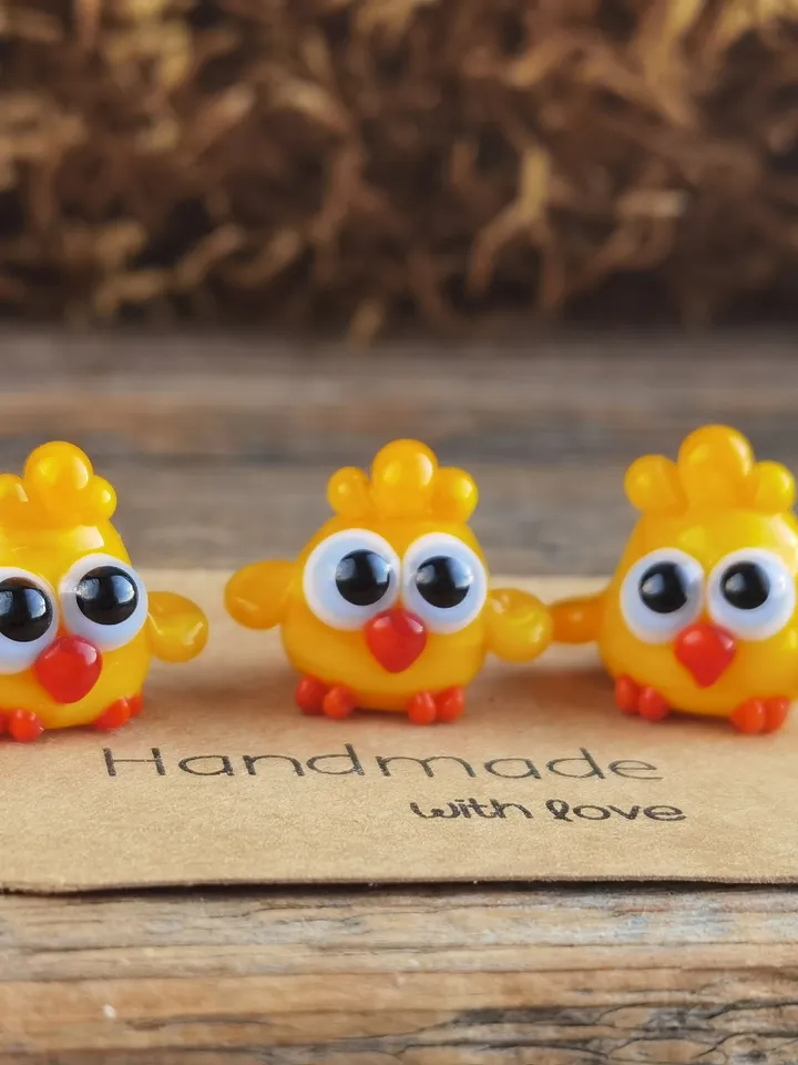 Glass figurines Hen figurine Miniature hen Glass hen Cockerel Tiny hen Terrarium figurines Tiny bird Glass bird ornaments art