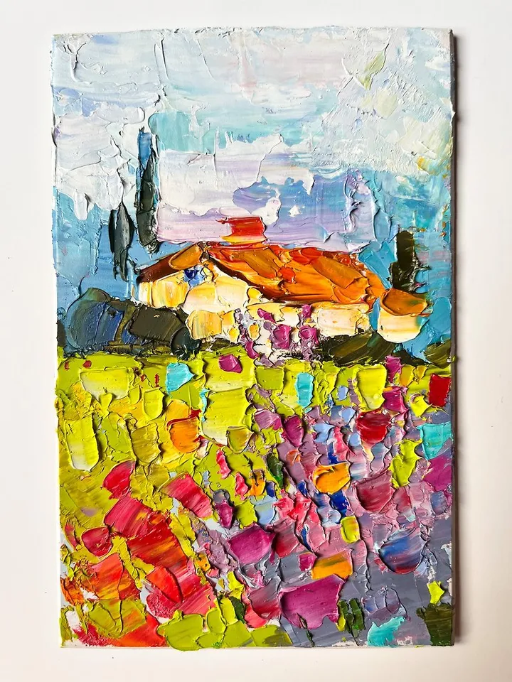Tuscany Painting Poppy Original Art Landscape Painting Oil Artwork