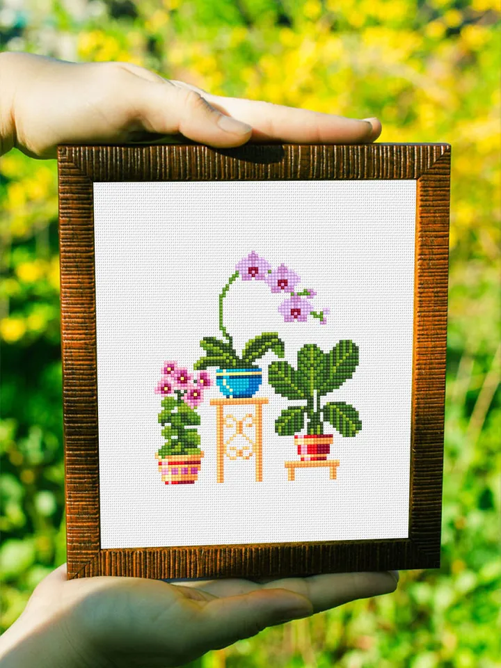 Potted house plants cross stitch pattern PDF download Floral cross stitch chart, Small cross stitch sampler, Orchid, Plant lover gift #P5