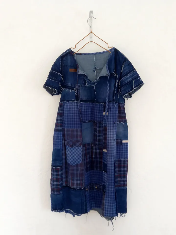 Boho style denim dress by recycled jeans and shirts