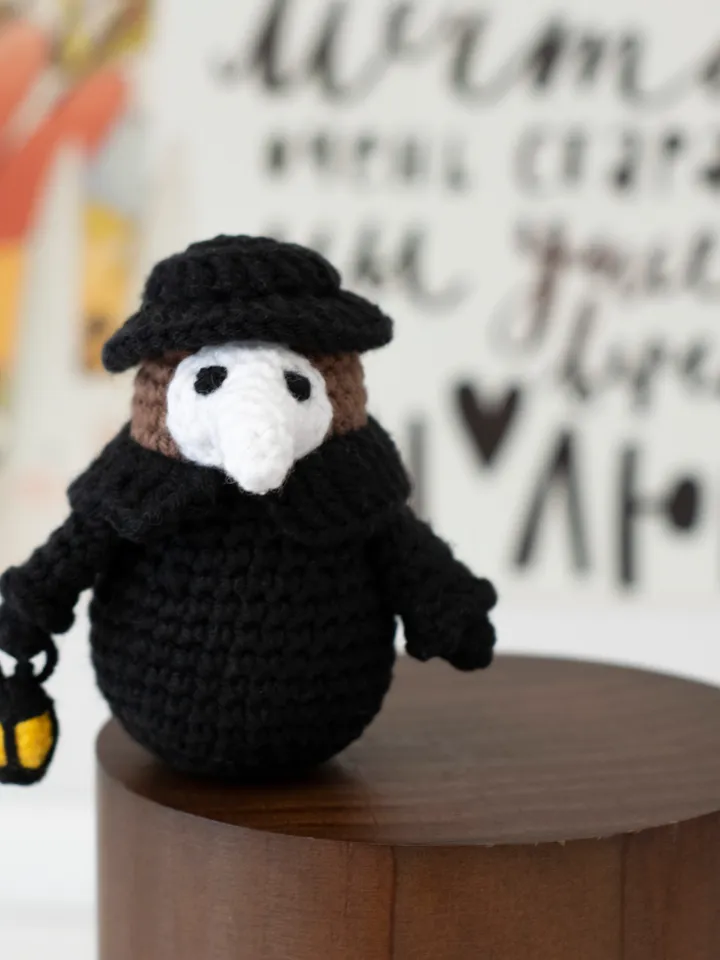 Plague doctor stuffed figurine, gothic art doll, creepy cute toy for Halloween, spooky vibes, horror dark toy