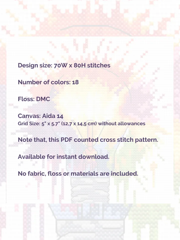 Cross stitch pattern Light bulb, cross stitch chart in watercolor style PDF