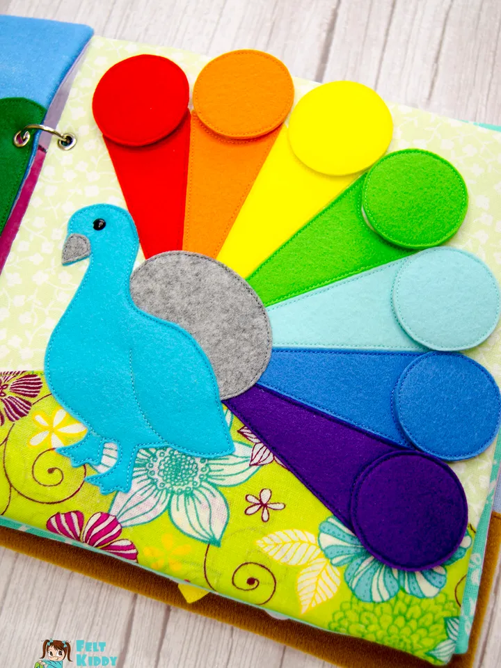 Quiet book page, Peacock, PDF sewing pattern, SVG files