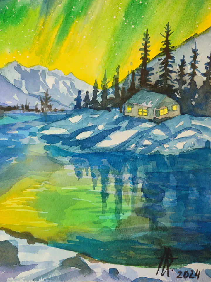 Watercolor painting "Polar Evening"