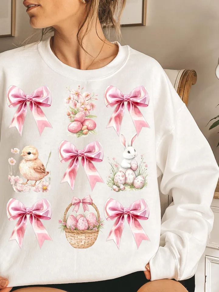 Happy Easter Coquette PNG, Retro Easter Png, Easter Bunny Png, Floral Spring Png, Pink Easter Shirt Design, Bunny Bow Png, Easter Egg Png