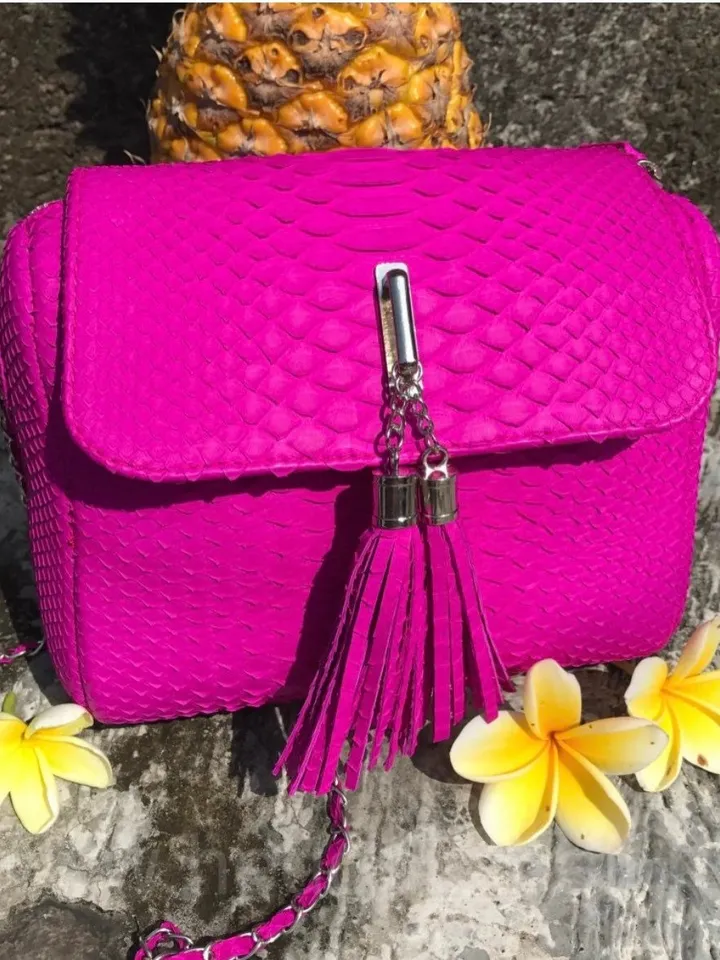 Genuine Python Skin Crossbody Bag | Chain Tassel hot pink bag | Leather Woman Free Shipping Handmade Summer purse | exotic leather bag