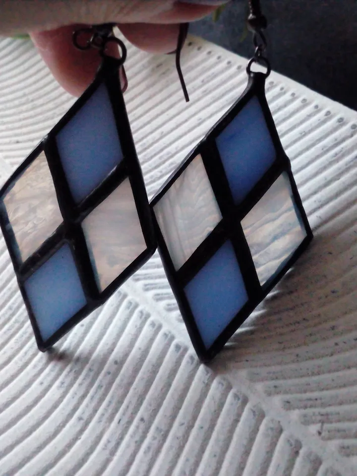 Checkerboard earrrings, chess earrings, plaid earrings, check earrings, geometric earrrings, simple stained glass