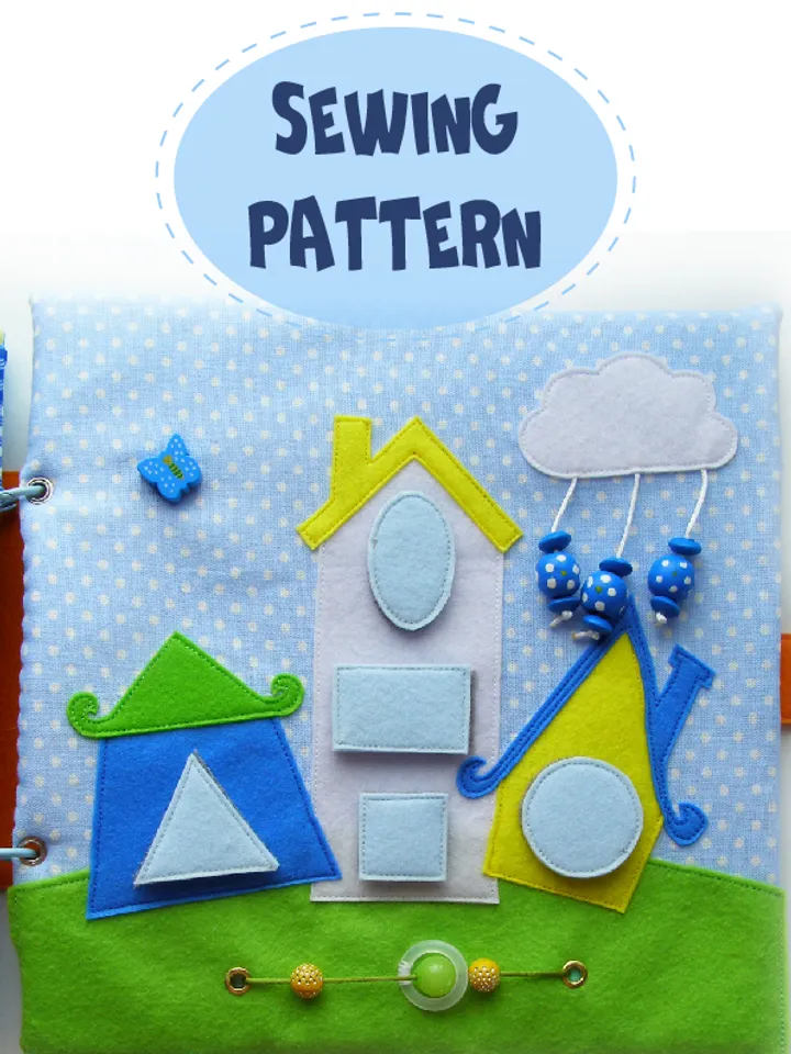 Quiet book page, Geometric Houses, PDF sewing pattern, SVG files