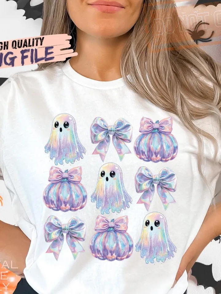 Retro Disco Iridescent Ghost Sublimation PNG Cute Disco Ghost PNG Retro Cute Ghost PNG Glitter Ghost Adorable Ghost Png Spooky Vibes Png