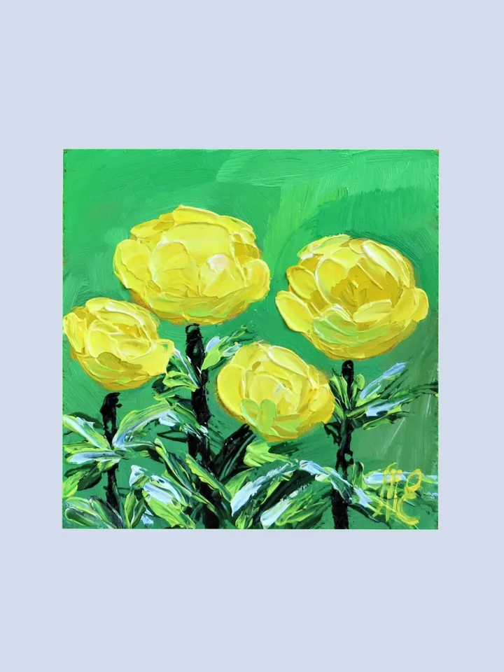 Original Oil Painting Yellow Flowers Impasto Wall Art