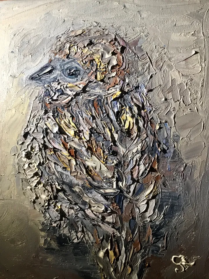 Sparrow bird original oil impasto painting on stretched canvas,birds painting,fantasy birds wall art,original art gifts,home decoration.