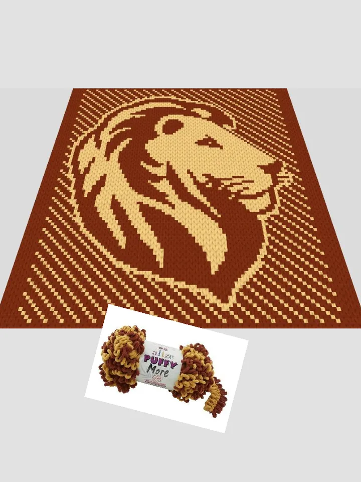 Loop yarn Finger knitted Lion blanket pattern