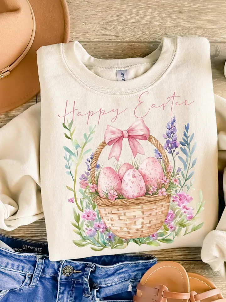 Happy Easter PNG Sublimation File, Pastel Png, Trendy Aesthetic Shirt Design, Watercolor Png, Easter Eggs Basket Hunt Club