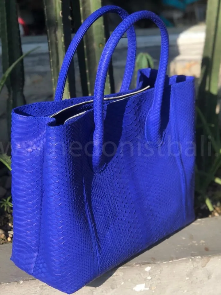 Genuine python skin big classy royal blue ultramarine bag / elegant women purse / designer leather bag / exotic leather