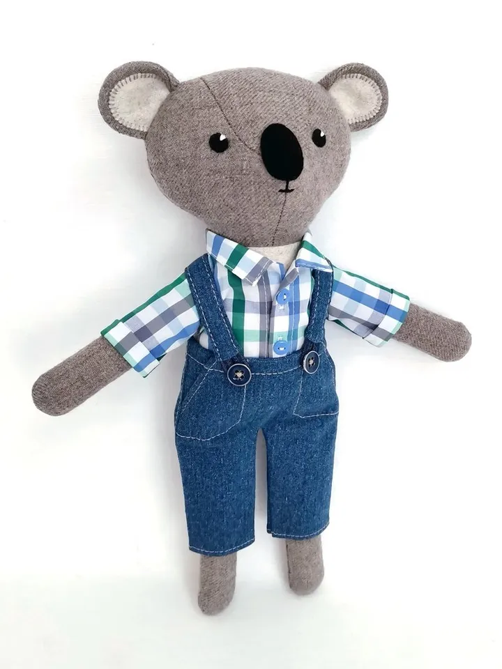 Gray koala boy, handmade plush doll, stuffed koala toy, fabric soft doll