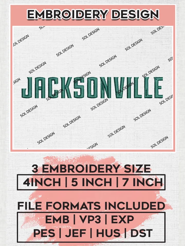 NCAA Jacksonville Team Word Logo Embroidery Design Files, NCAA Jacksonville Dolphins Machine Embroidery, NCAA Teams, 3 sizes, NCAA Machine embroidery designs, Digital Download