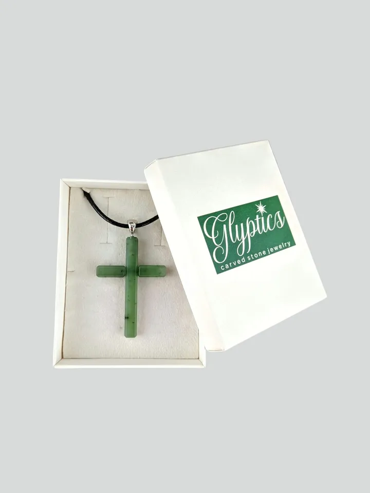 Green jade christian cross pendant religious spiritual jewelry.