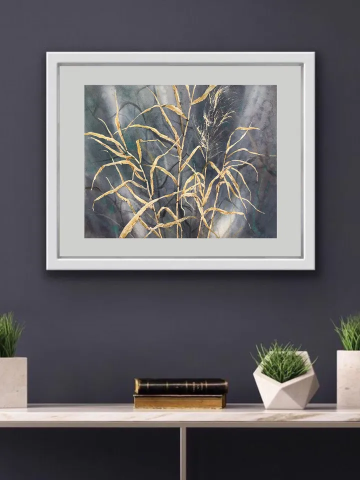 Wildflowers Original Painting Leaves Watercolor Plants Painting Grass Wall Art Prairie Grass