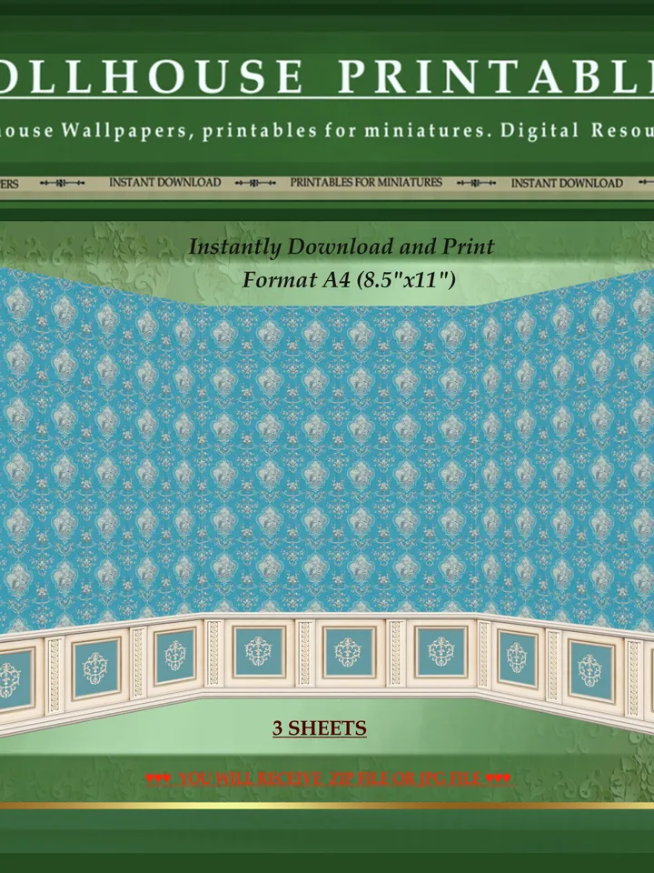 Wallpapers- Set 5-v1 | Printables for Dollhouses and Unique Miniature Projects | Digital Downloads | in Scale 1/12th