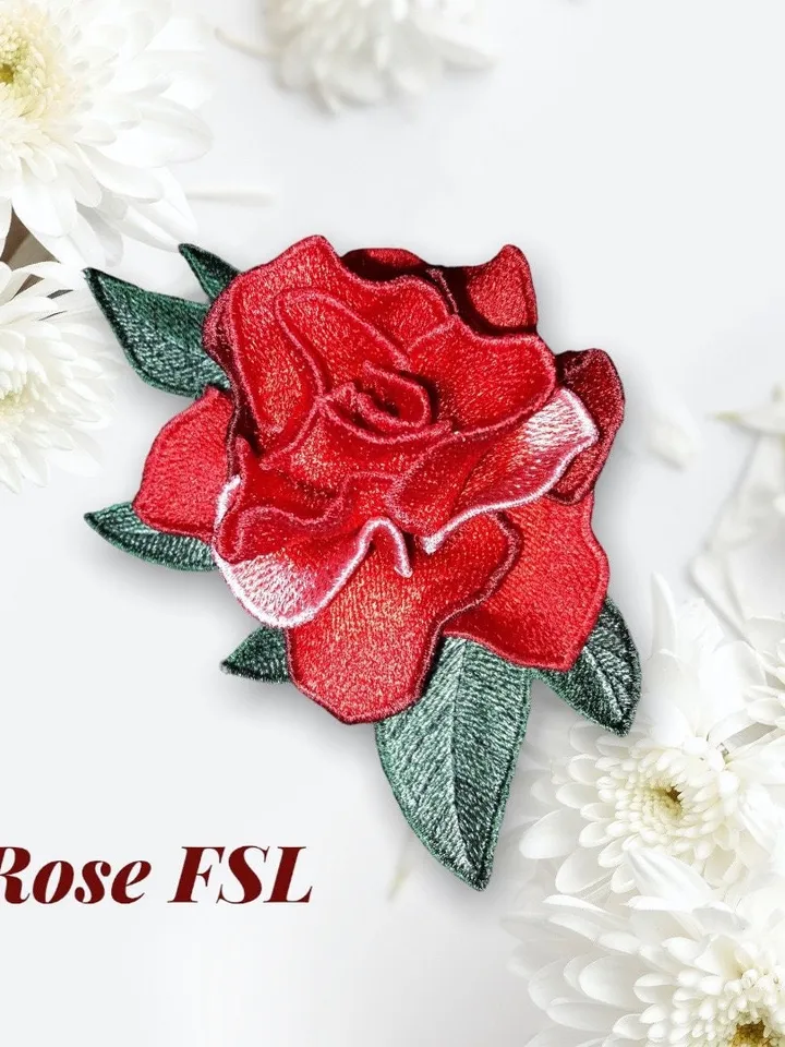 Rose brooch FSL machine embroidery designs Free standing lace embroidery pattern 3D flower embroidery motif Flower FSL embroidery brooch FSL