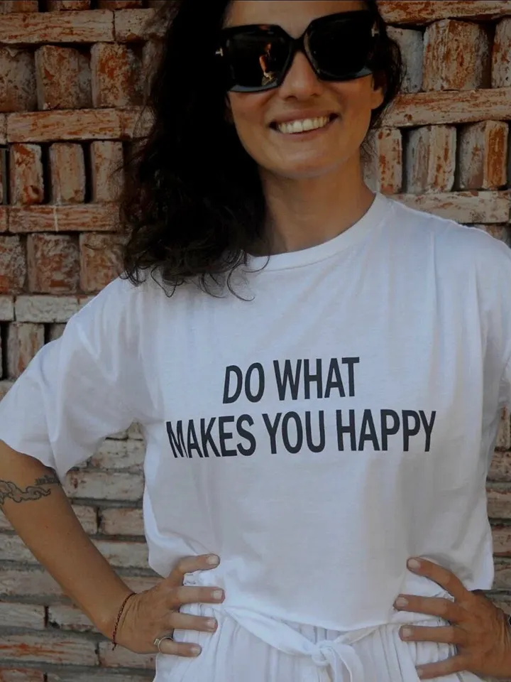 White Cotton Crop Top Tee | Women T-Shirt Do What Makes You Happy | Every Day Wear | Statement Tee | Gift For Her | Hadmade Clothing