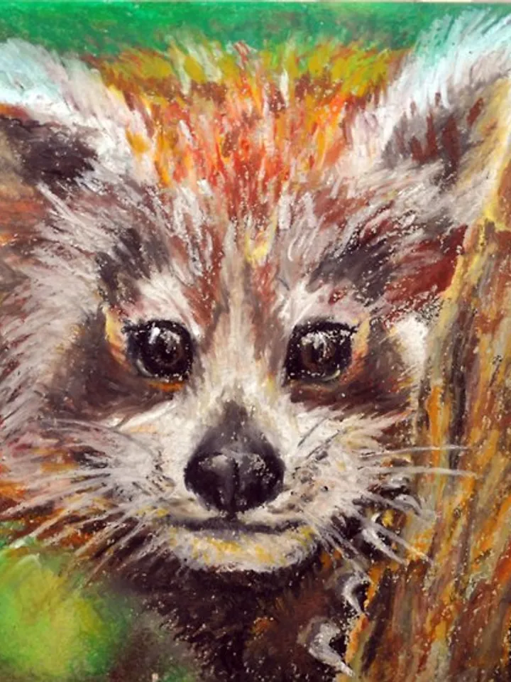 Red Panda painting Animal painting Original painting Oil pastel painting