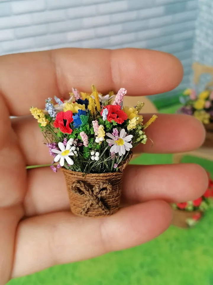 Wildflowers in baskets. Puppet miniature.1:12 scale.